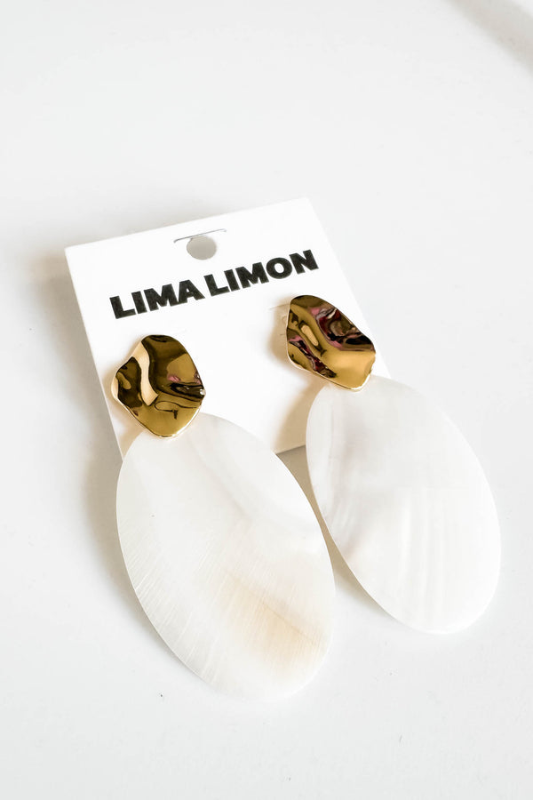 Mother Of Pearl White Oval Plate Dangle Earrings