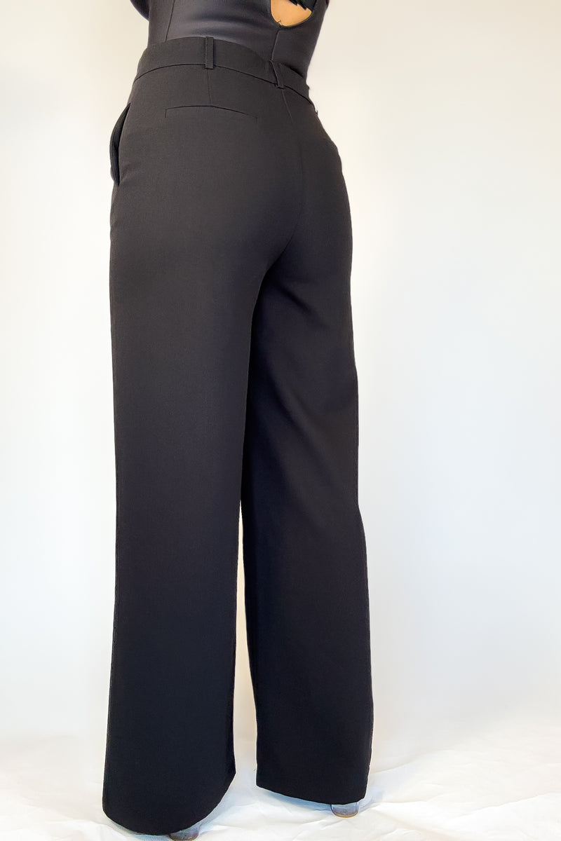 Black Twill Wide Straight Leg Pants