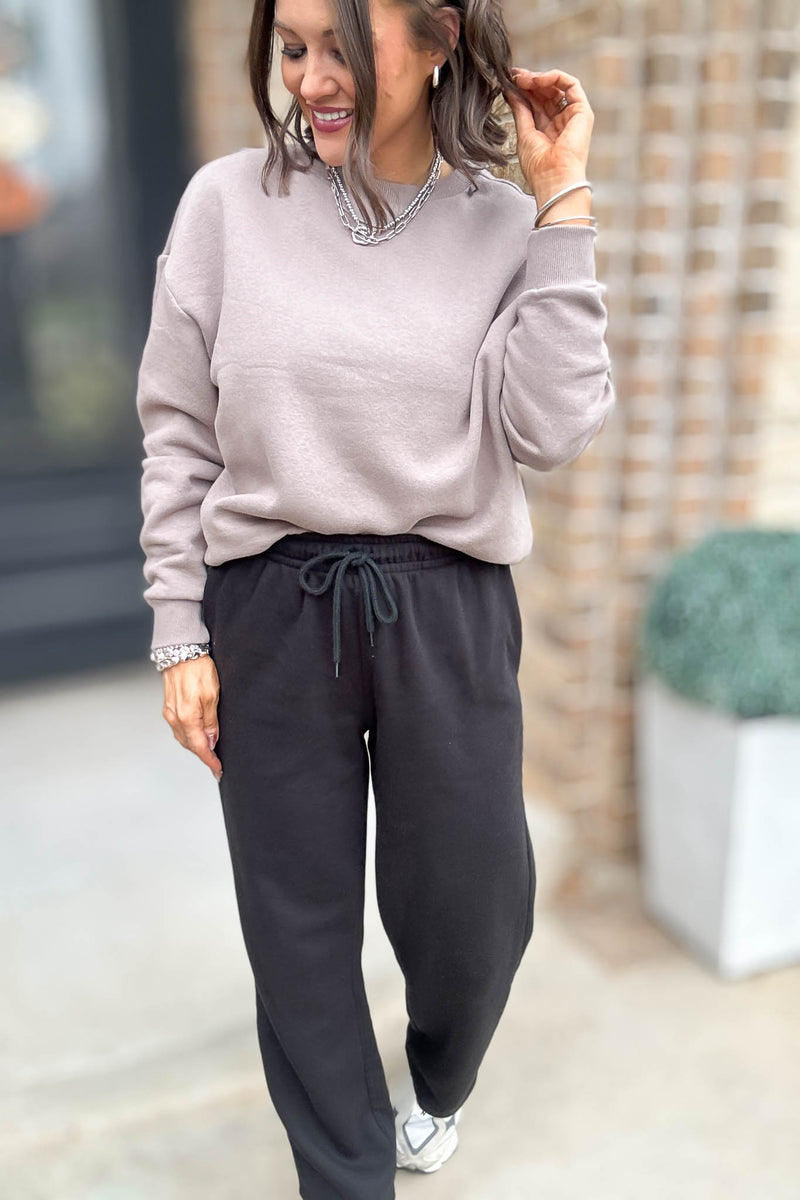 Black Straight Leg Fleece Sweatpants