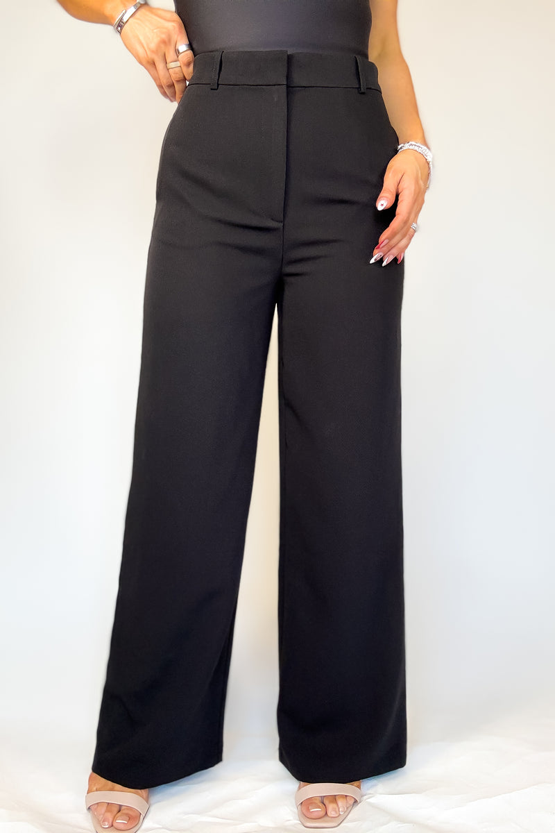 Black Twill Wide Straight Leg Pants