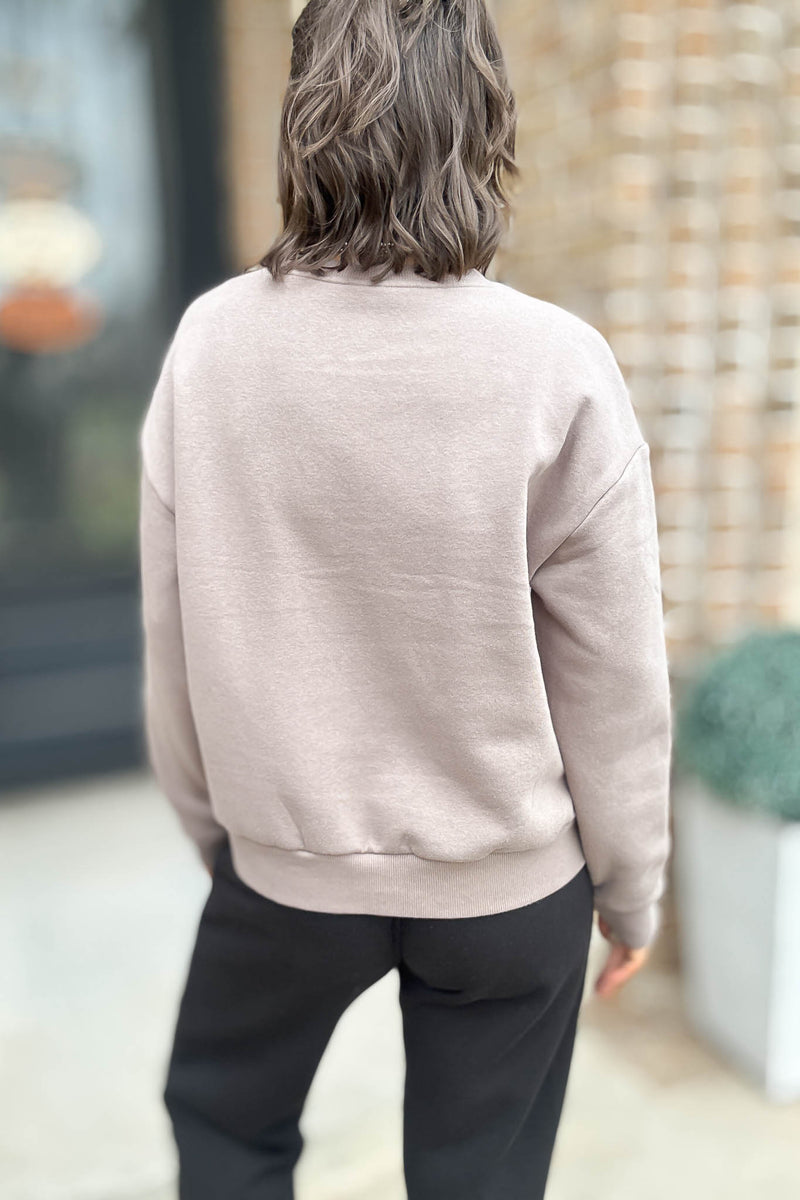 Taupe Relaxed Fleece Crewneck Sweatshirt