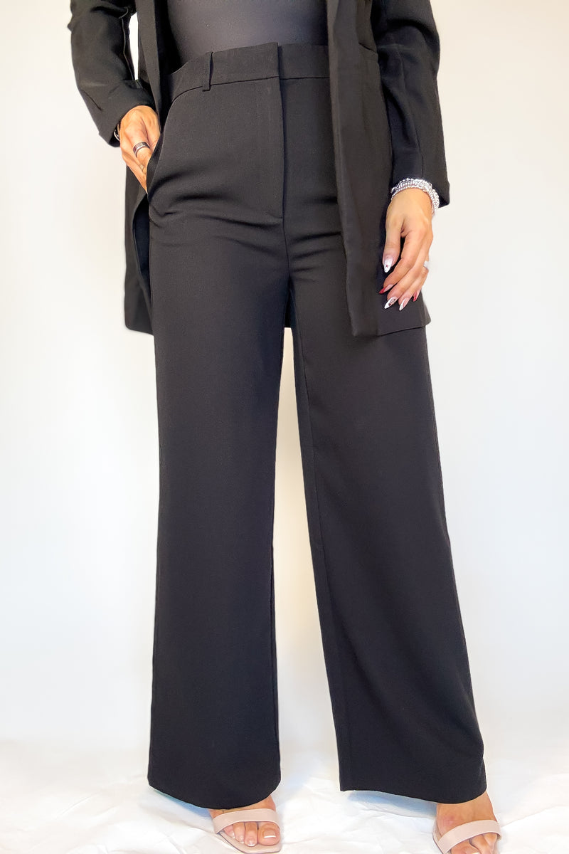 Black Twill Wide Straight Leg Pants