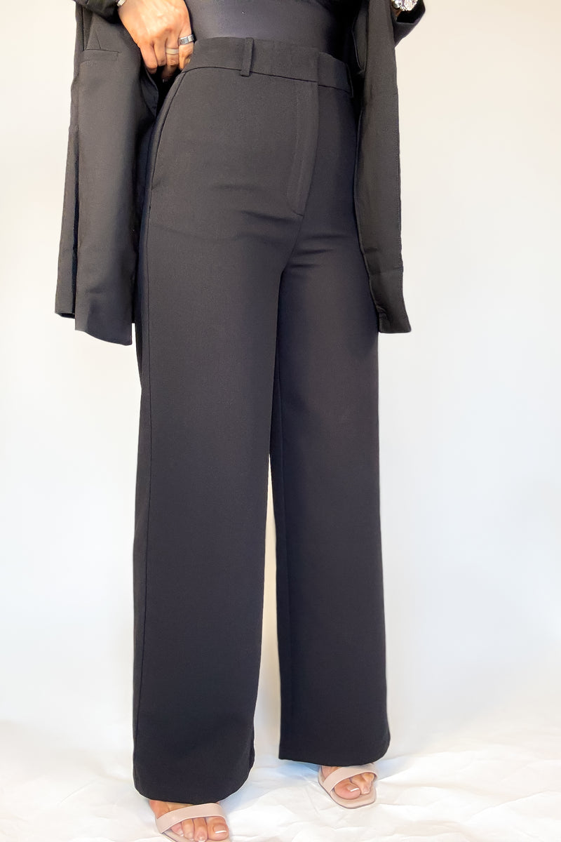 Black Twill Wide Straight Leg Pants
