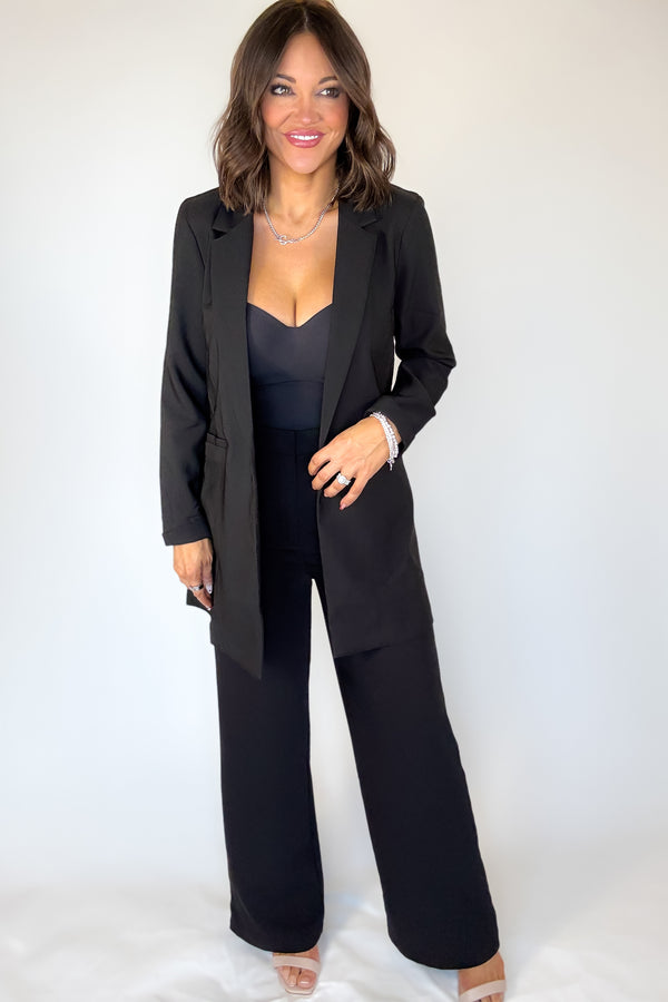 Black Twill Wide Straight Leg Pants