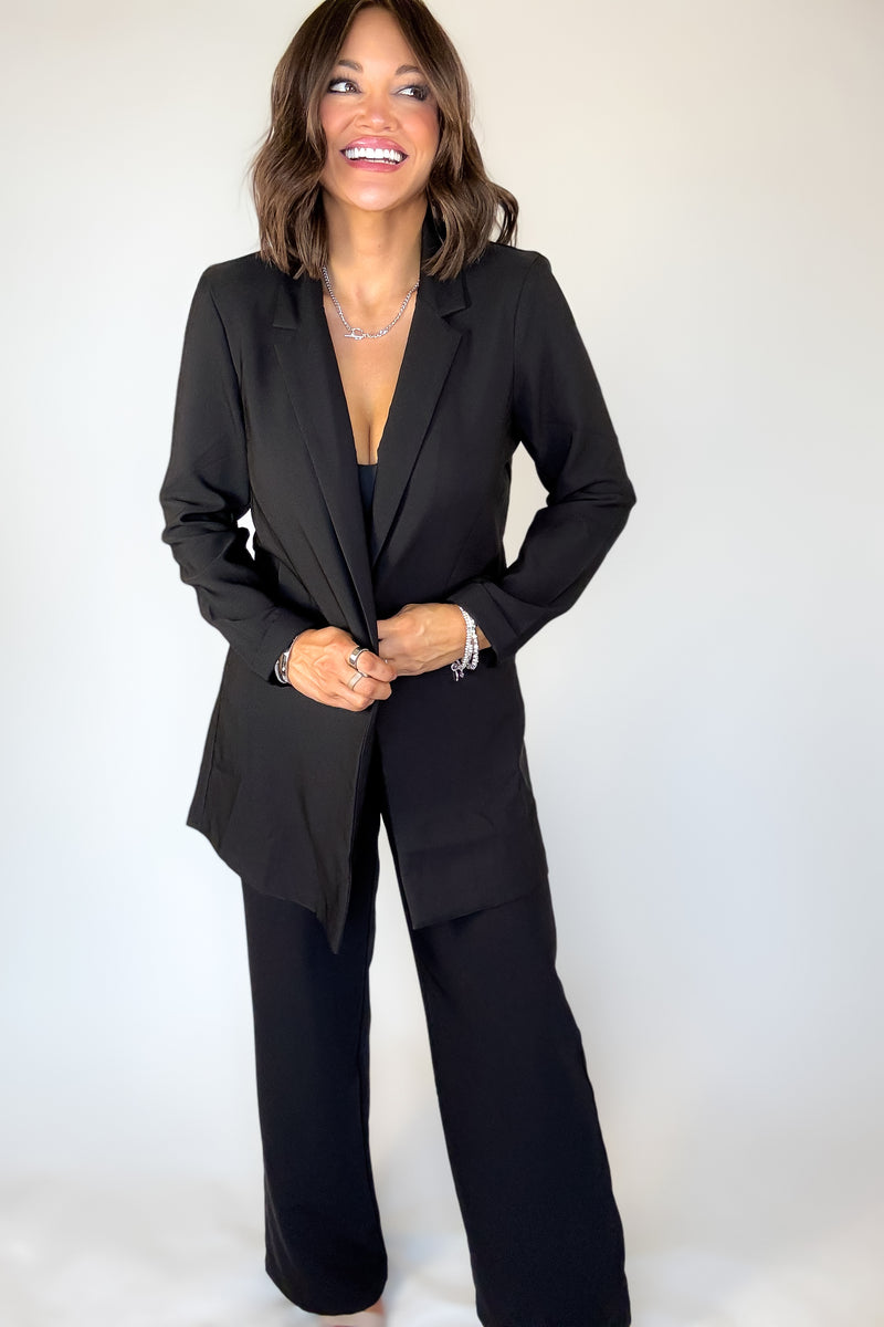 Black Twill Wide Straight Leg Pants