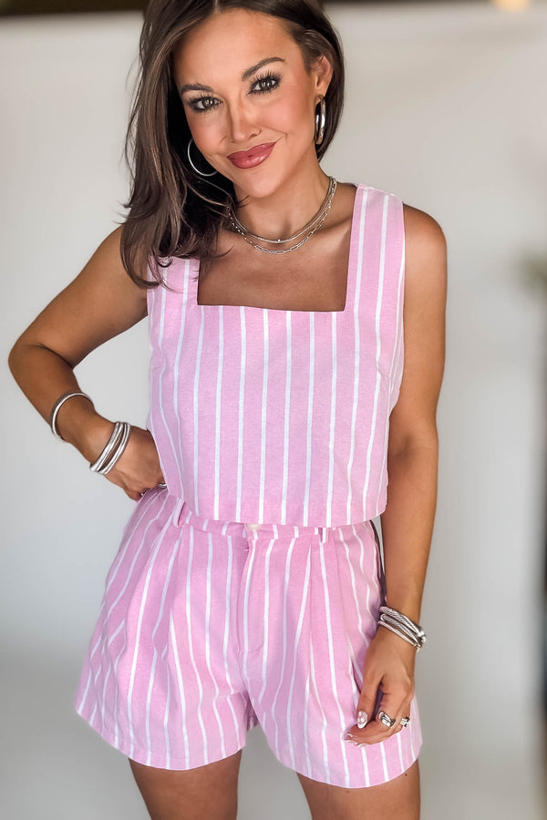Candy Pink Striped Top And Short Set