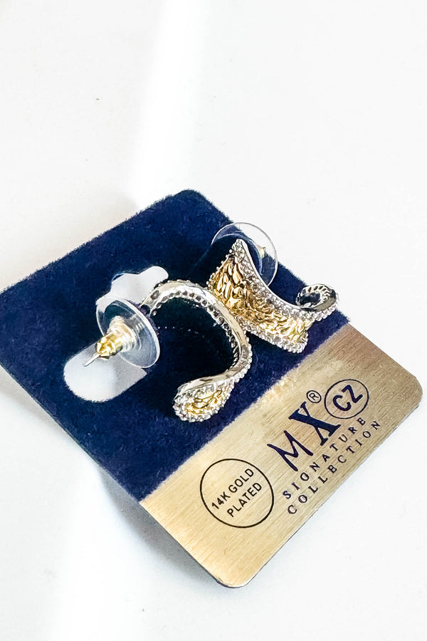 14k Gold Plate Two Tone Rim Mini Hoop Earrings