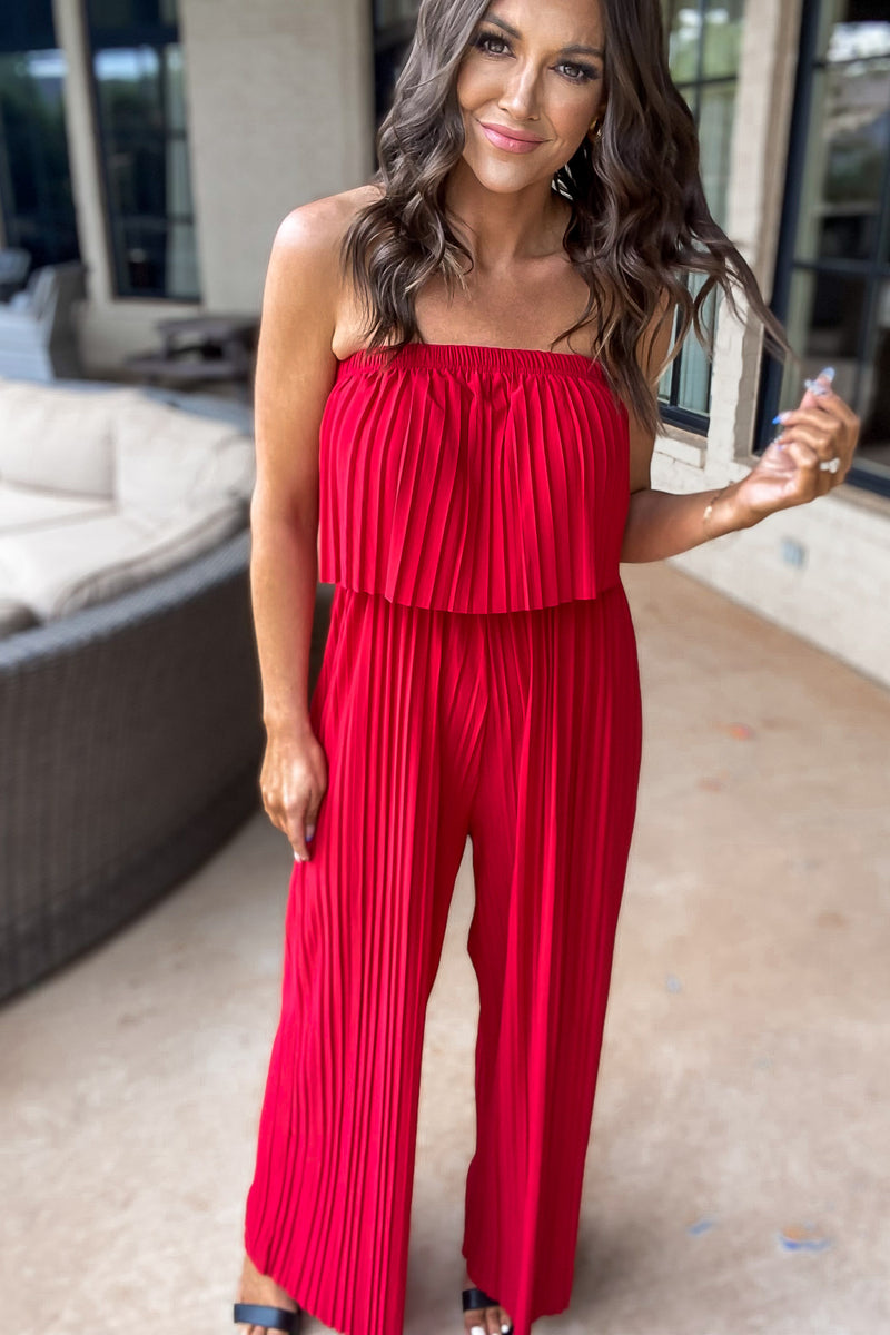 Flirt With Fun Red Pleated Jumpsuit