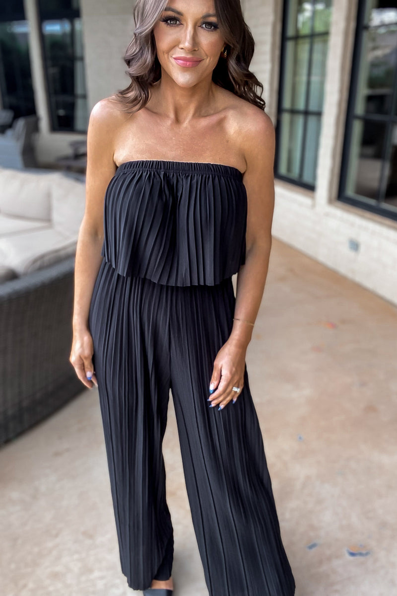 Flirt With Fun Black Pleated Jumpsuit