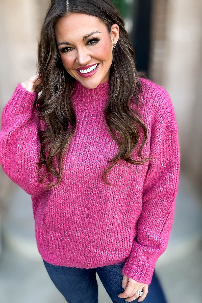 Raspberry High Neck Oversized Sweater