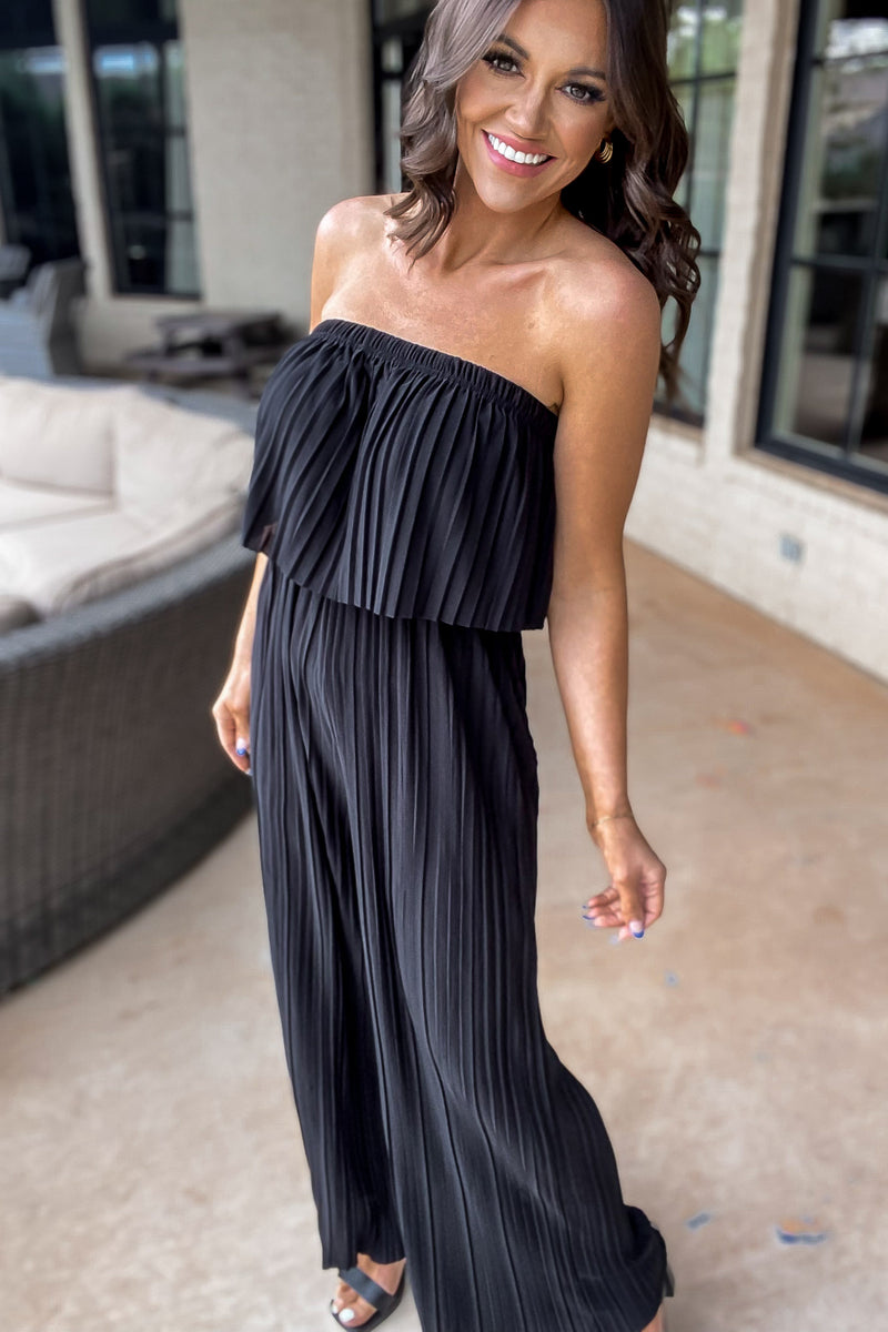 Flirt With Fun Black Pleated Jumpsuit
