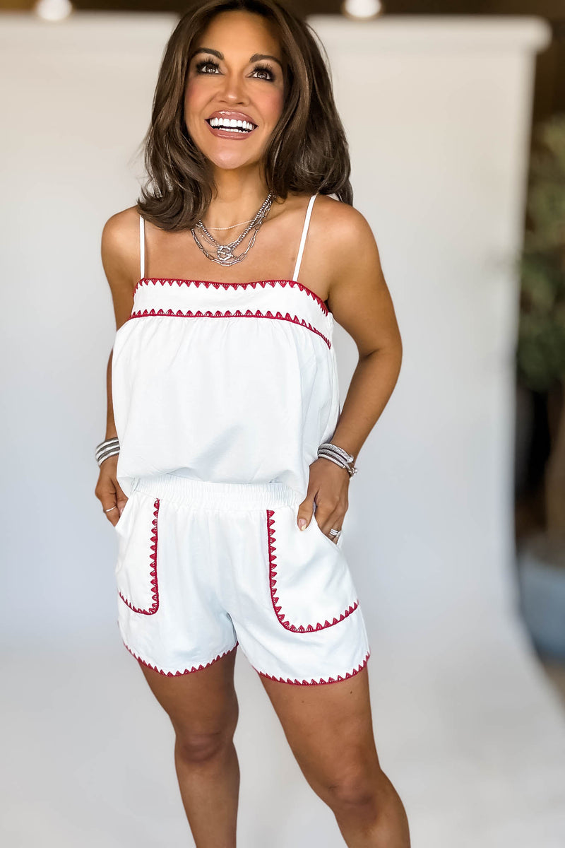 Back Smocking Scallop Stitched Top & Shorts