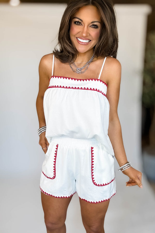 Back Smocking Scallop Stitched Top & Shorts