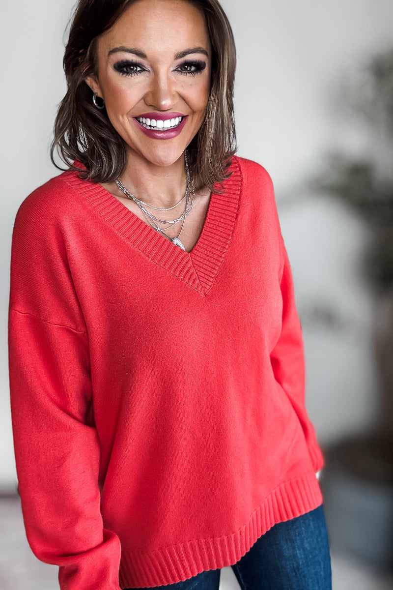 V-Neck Red Sweater