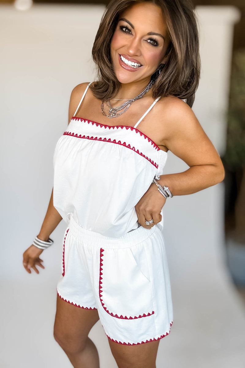 Back Smocking Scallop Stitched Top & Shorts