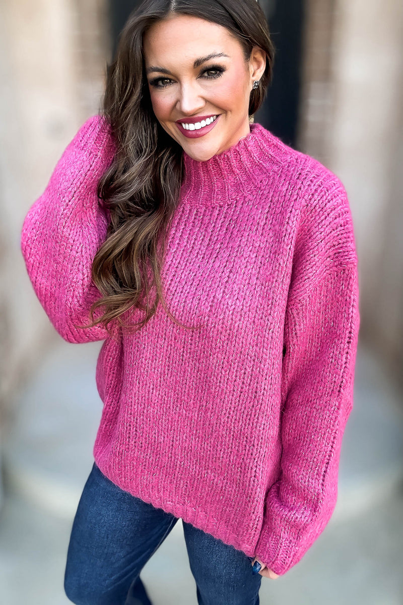 Raspberry High Neck Oversized Sweater