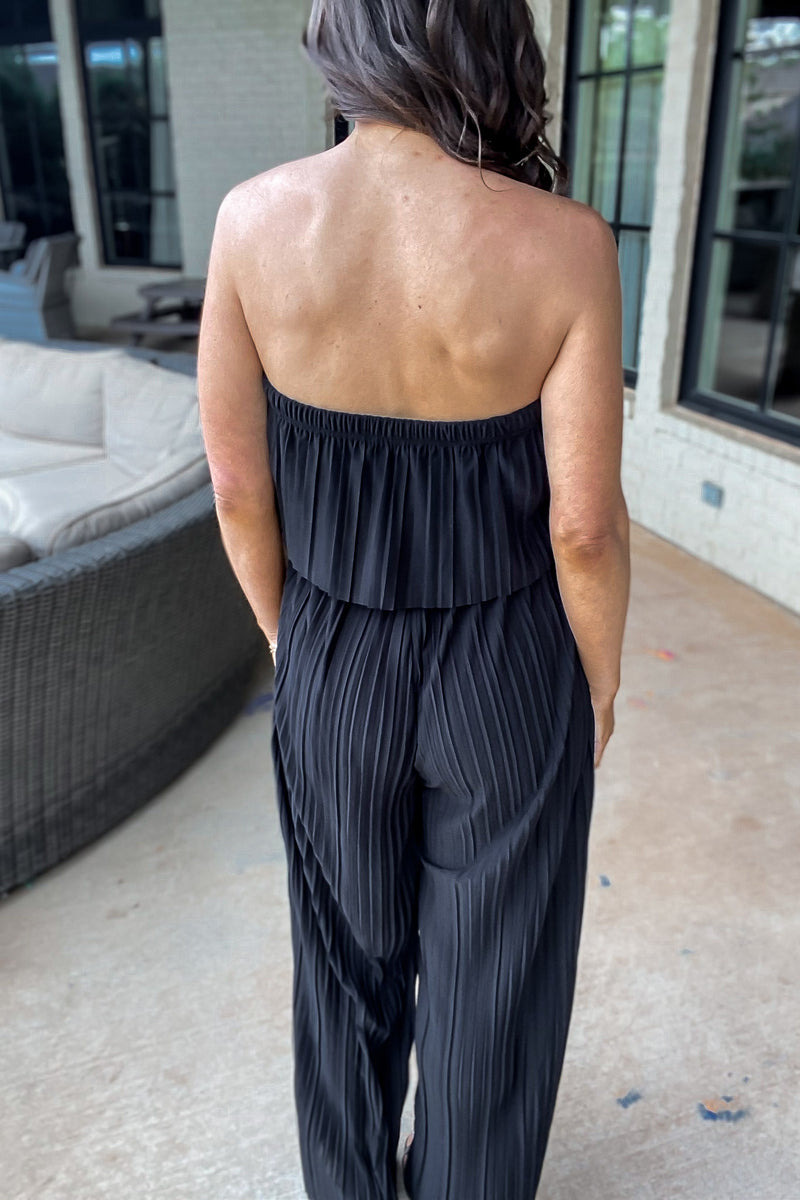 Flirt With Fun Black Pleated Jumpsuit