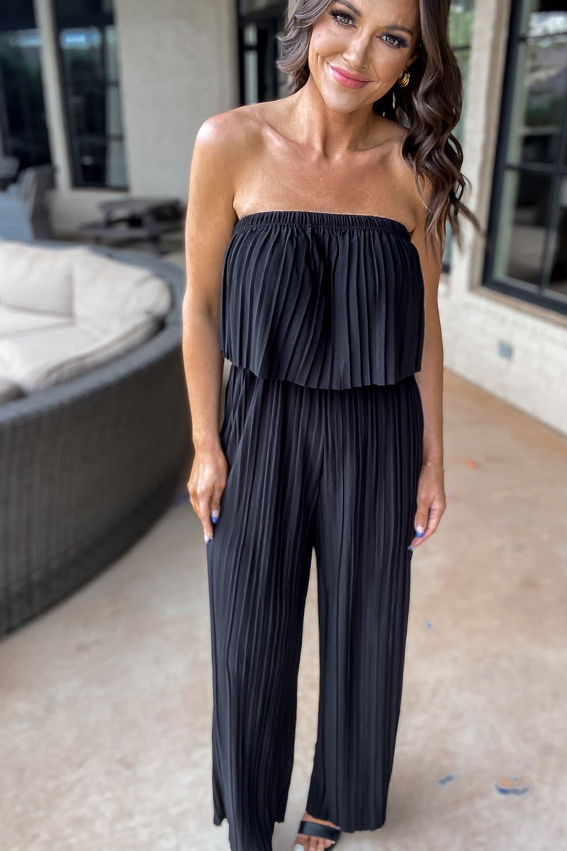 Flirt With Fun Black Pleated Jumpsuit