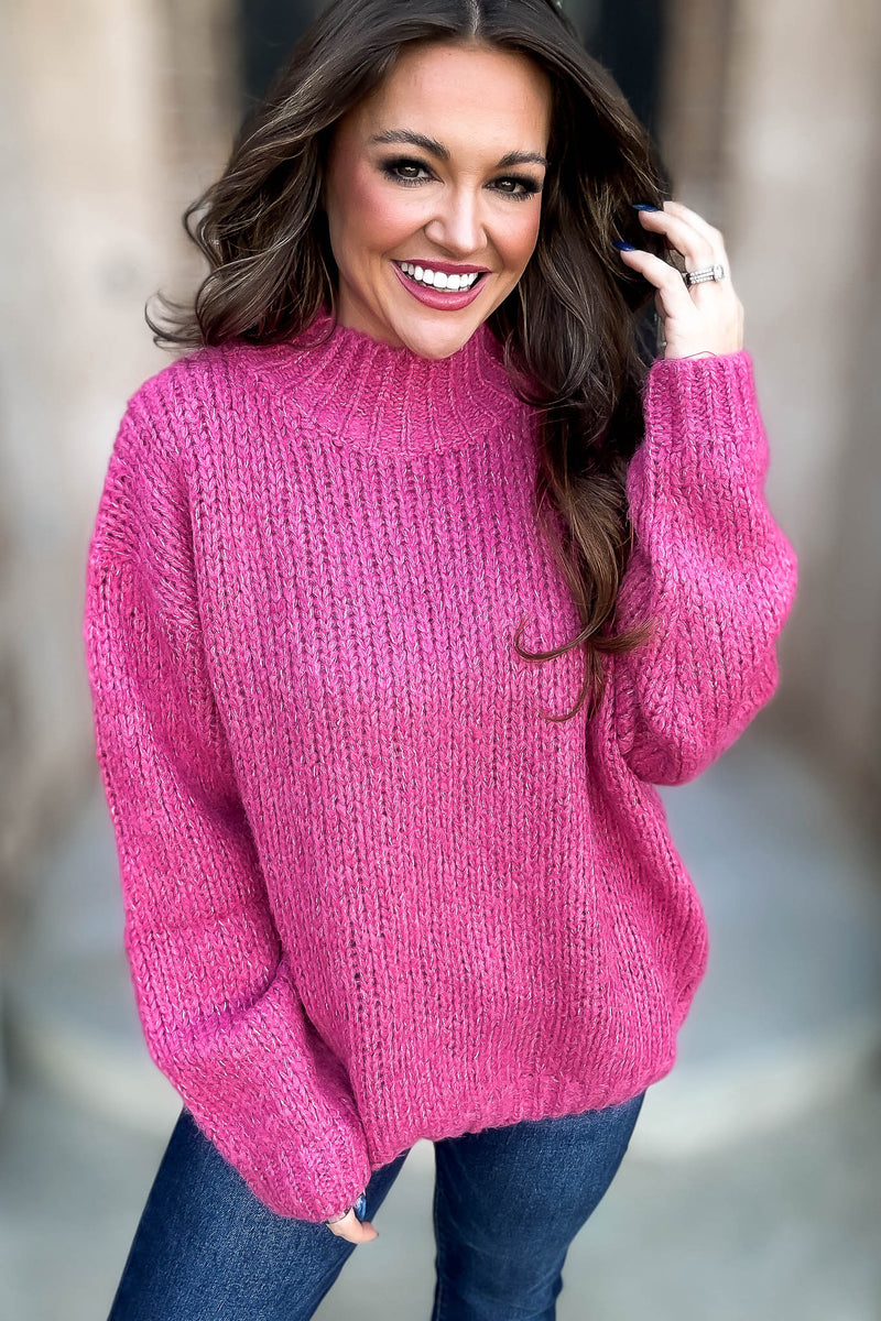 Raspberry High Neck Oversized Sweater