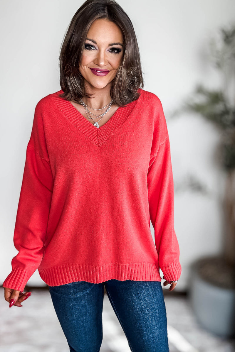 V-Neck Red Sweater