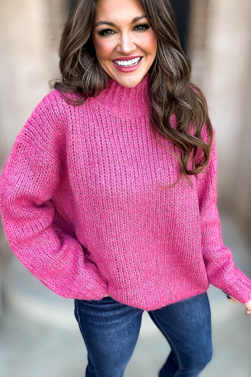 Raspberry High Neck Oversized Sweater
