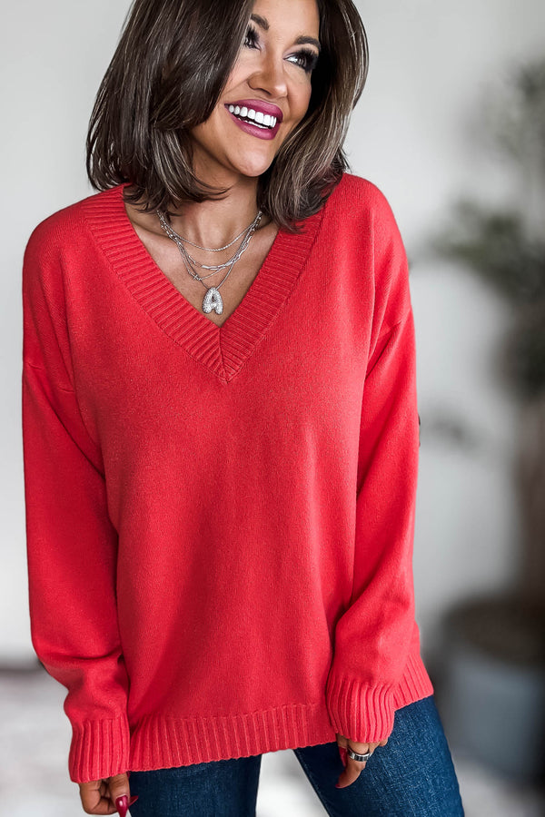 V-Neck Red Sweater