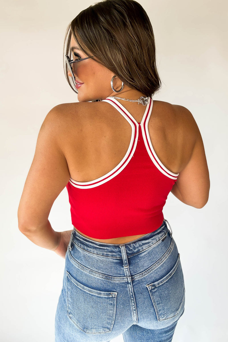 Red Contrast Binding Crop Tank Top