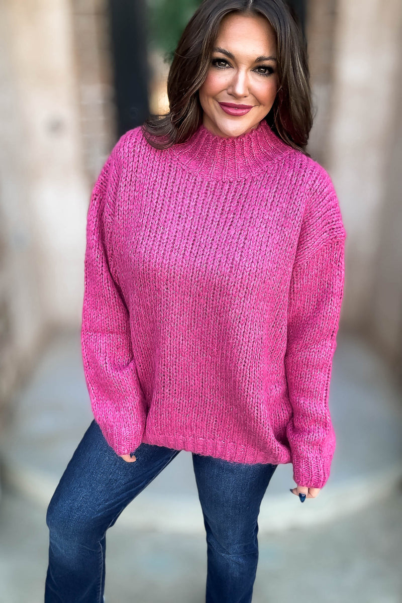 Raspberry High Neck Oversized Sweater