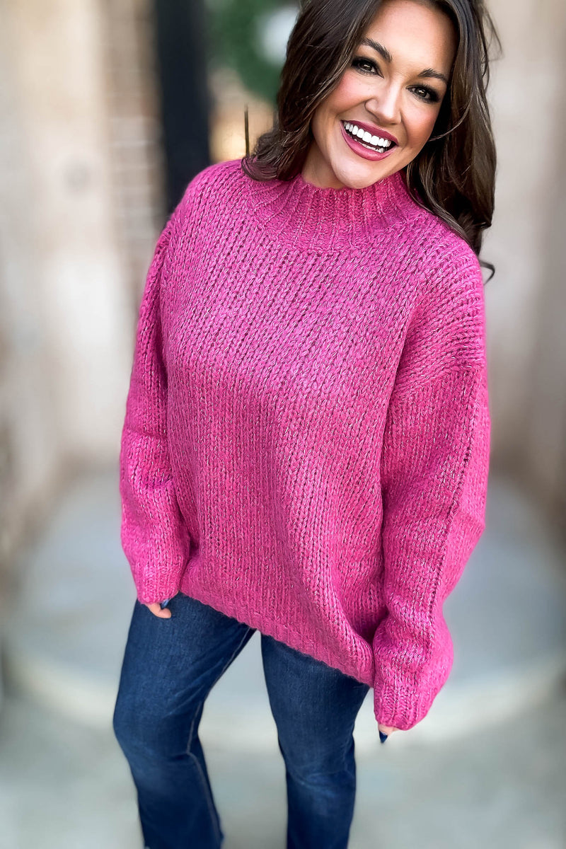 Raspberry High Neck Oversized Sweater