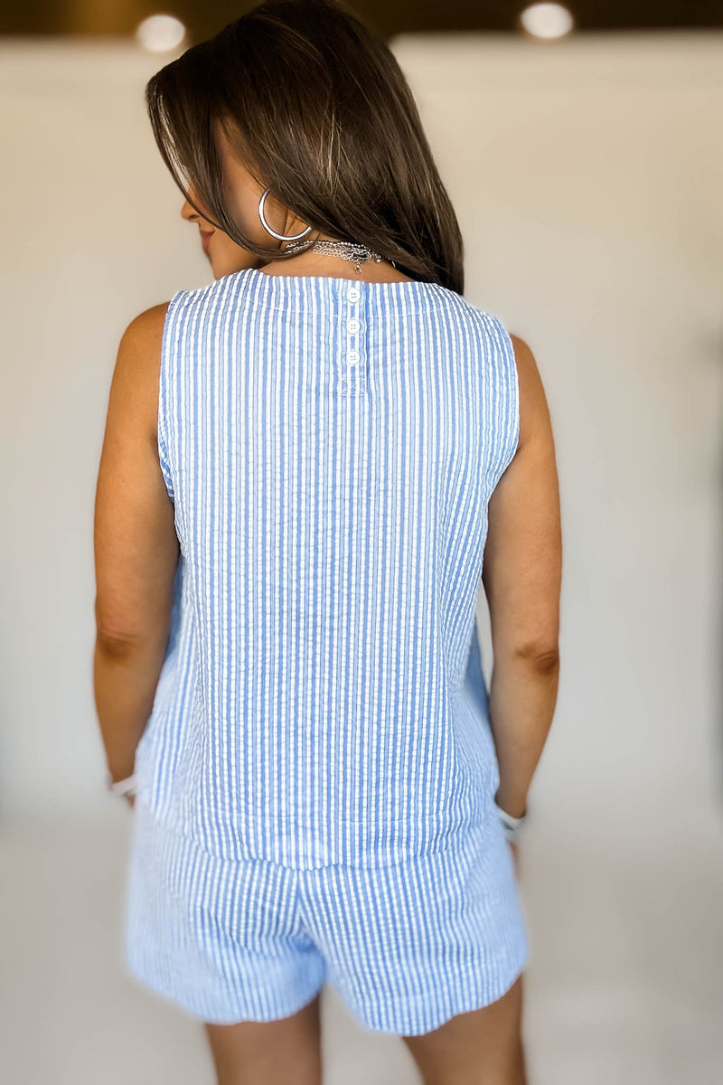 ROUND NECK SCALLOP HEM STRIPE TOP & SHORTS