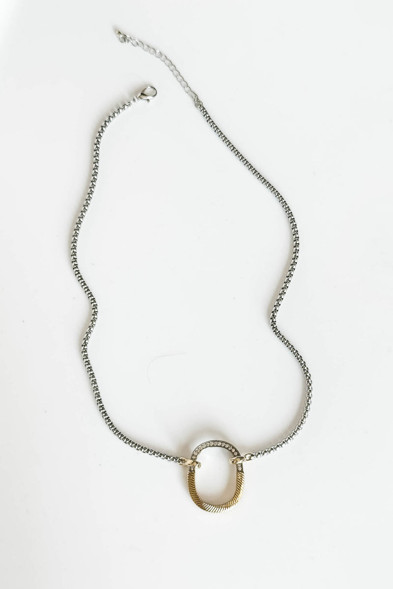 14k Gold Plated Cz Paved Two Tone Oval Necklace