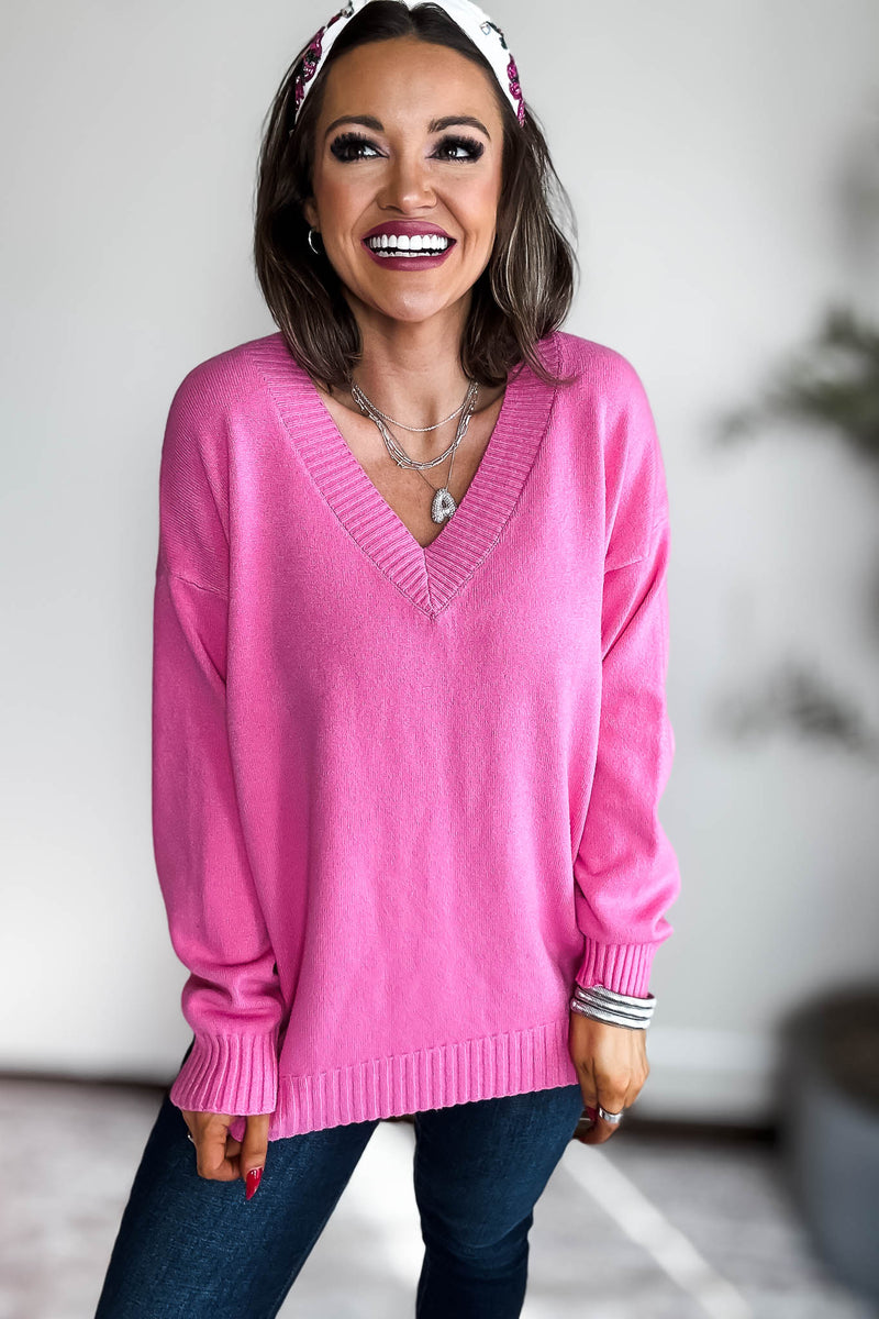 V-Neck Pink Sweater