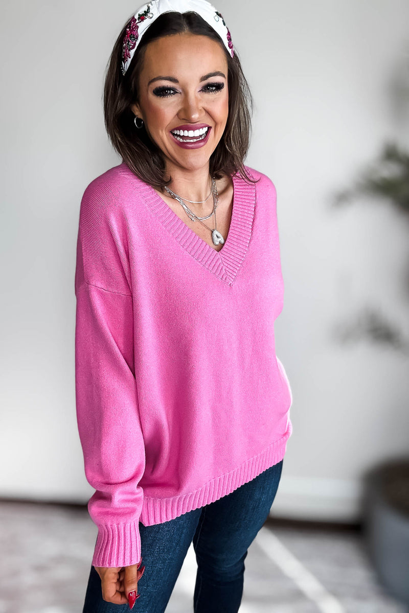 V-Neck Pink Sweater