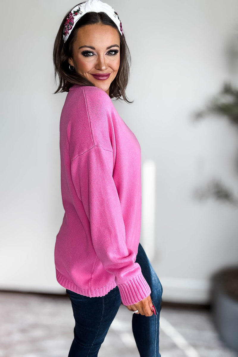 V-Neck Pink Sweater