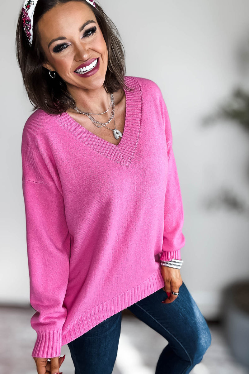 V-Neck Pink Sweater