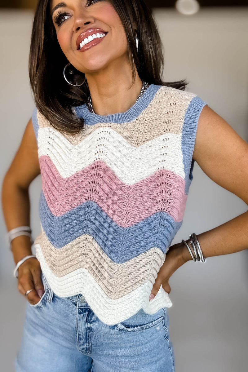 Mutli Color Waive Pointelle Sweater Tank