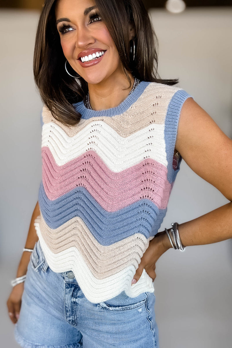 Mutli Color Waive Pointelle Sweater Tank