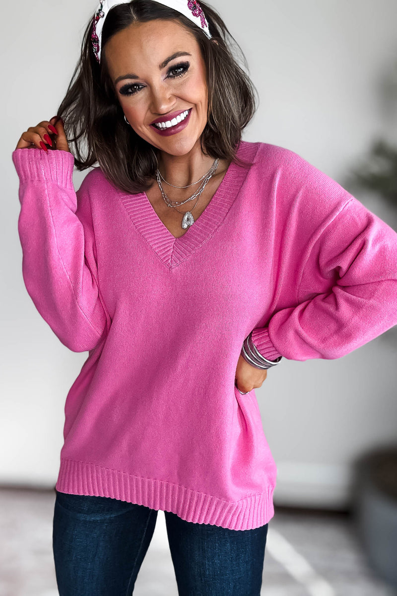 V-Neck Pink Sweater