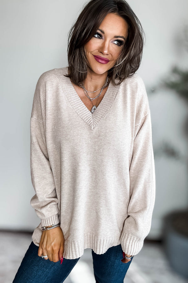 V-Neck Oatmeal Sweater