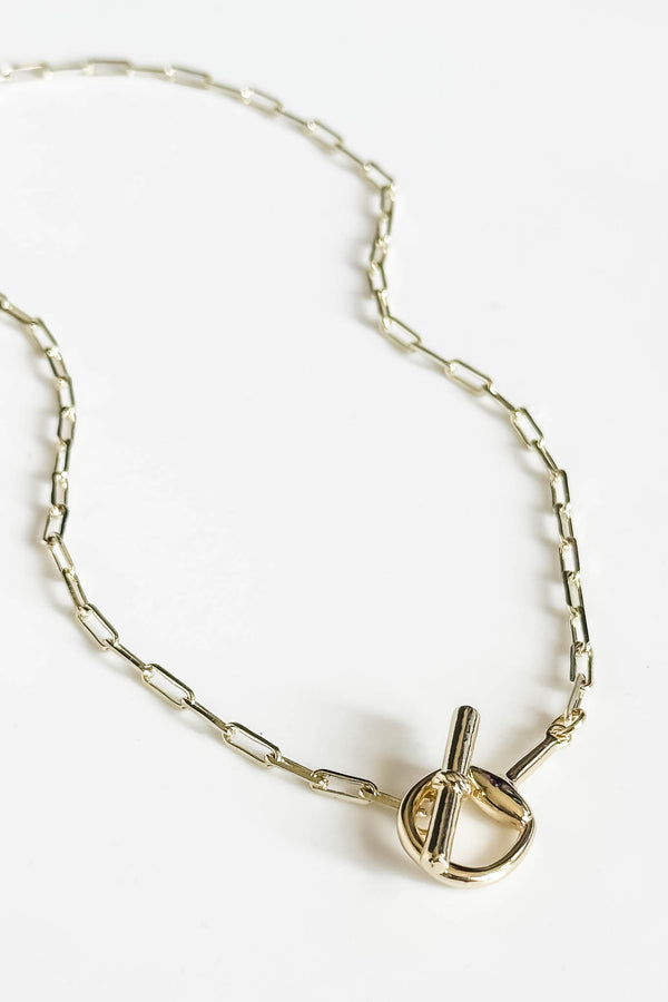 14k Gold Plated Paperclip Chain Toggle Necklace