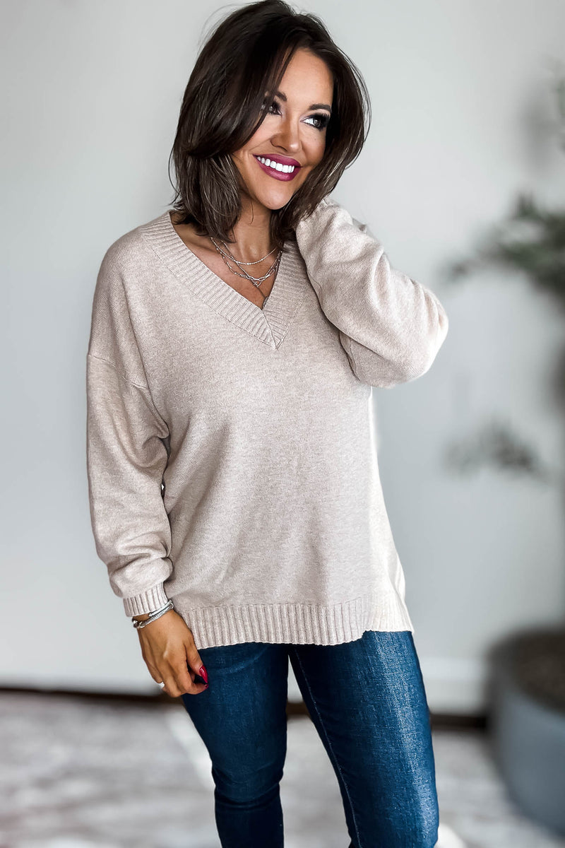 V-Neck Oatmeal Sweater