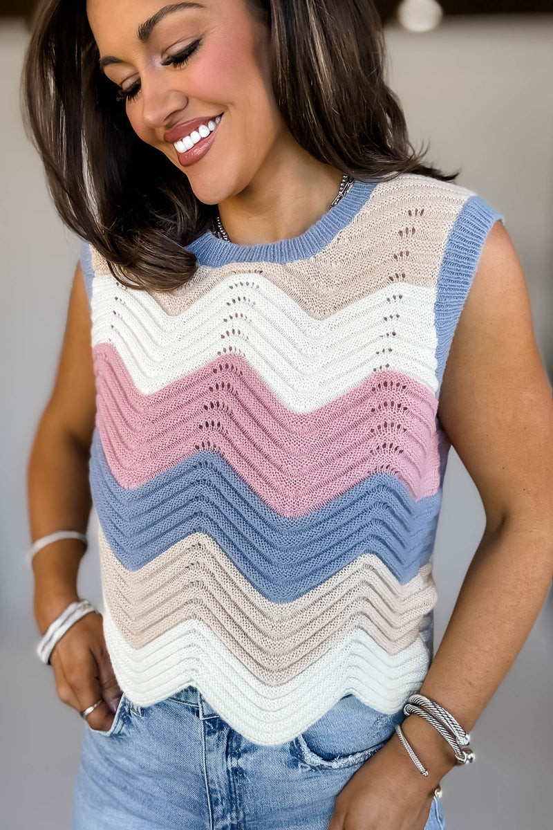 Mutli Color Waive Pointelle Sweater Tank
