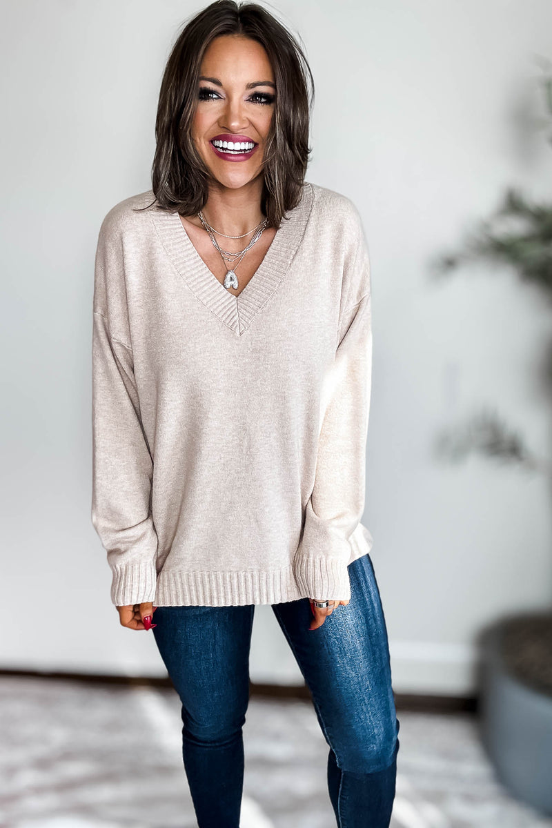 V-Neck Oatmeal Sweater