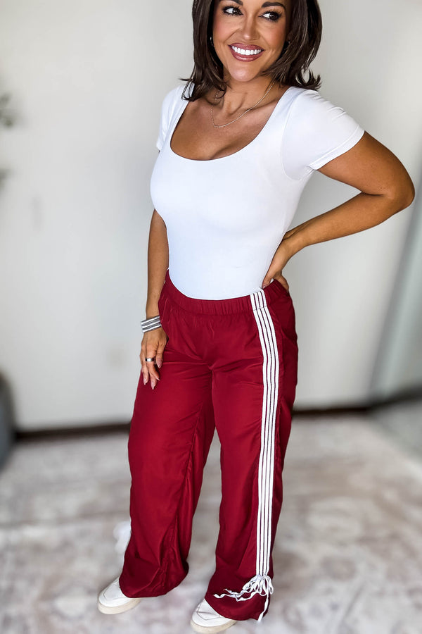 Audrey Vintage Red Side Striped Ribbon Tie Track Pants