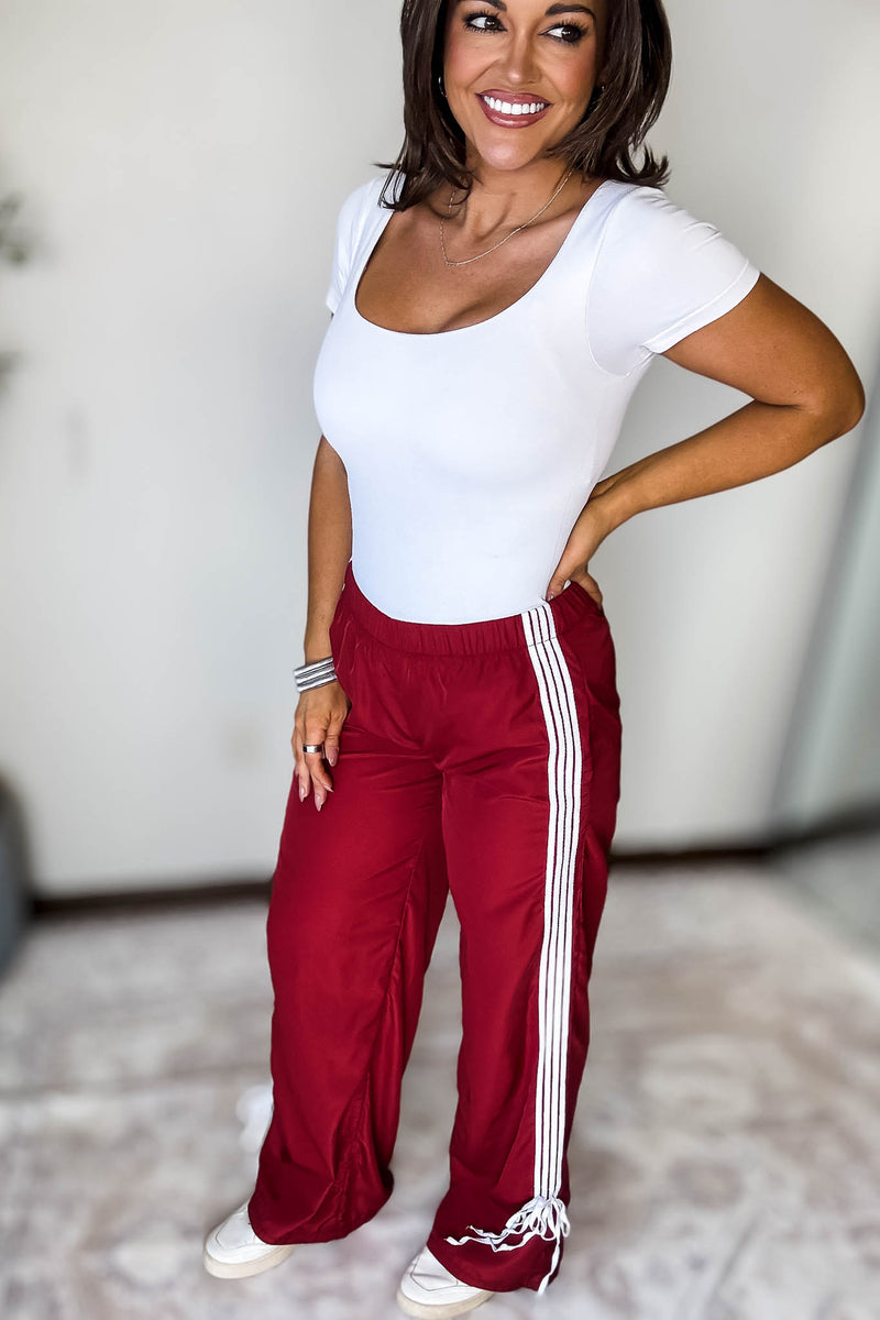 Audrey Vintage Red Side Striped Ribbon Tie Track Pants