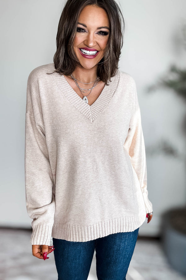 V-Neck Oatmeal Sweater