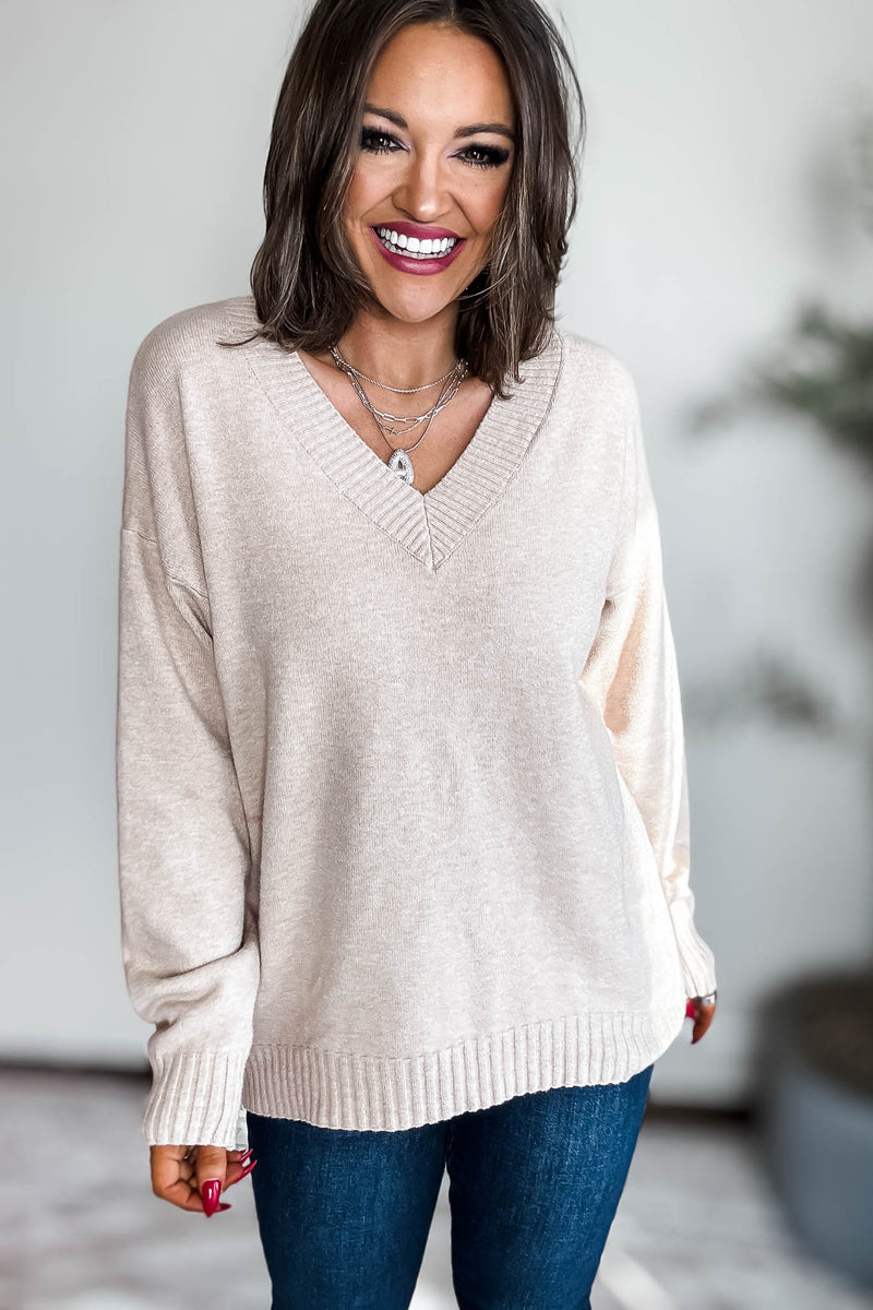 V-Neck Oatmeal Sweater