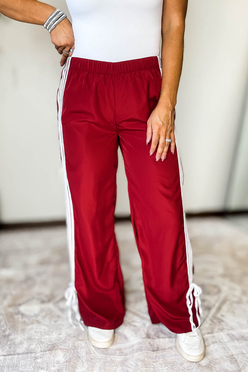 Audrey Vintage Red Side Striped Ribbon Tie Track Pants