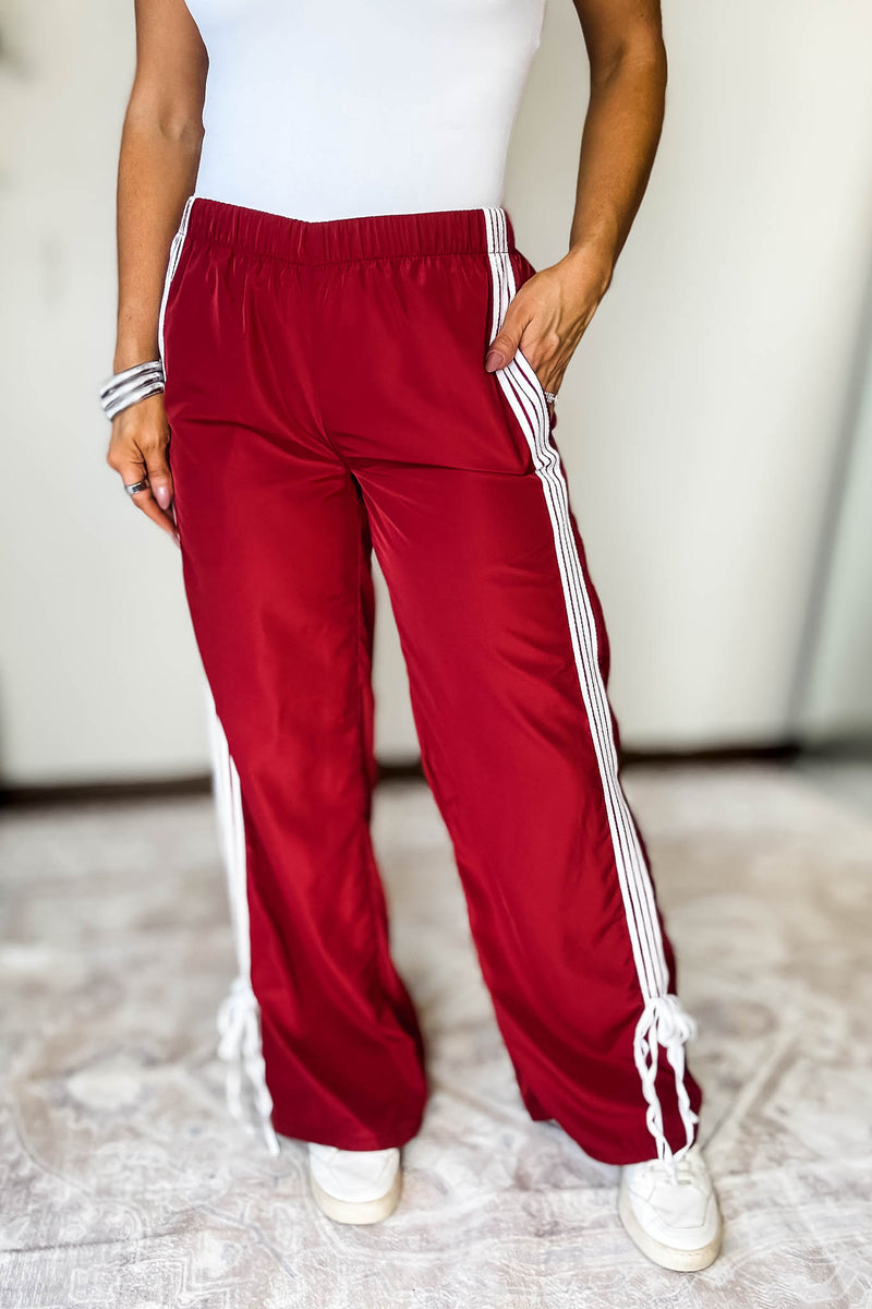 Audrey Vintage Red Side Striped Ribbon Tie Track Pants