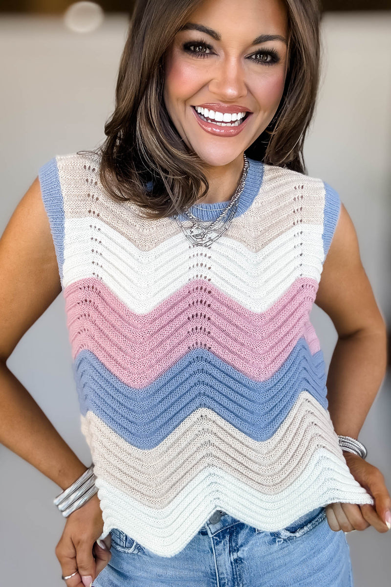 Mutli Color Waive Pointelle Sweater Tank